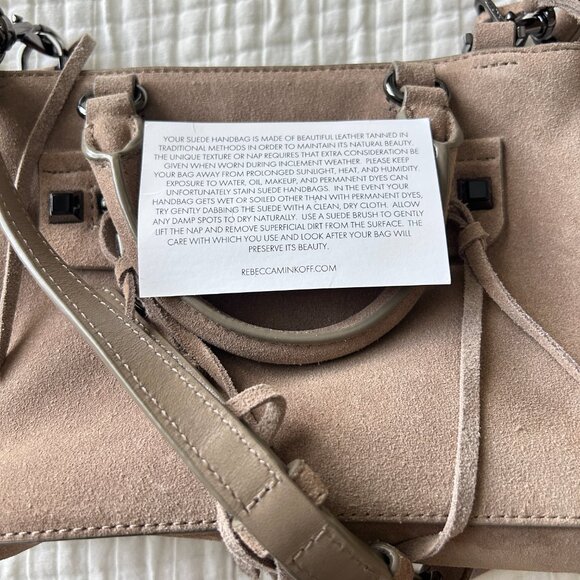 Rebecca Minkoff Mini Regan Satchel Suede Leather Taupe Beige Crossbody Tote - Picture 12 of 13